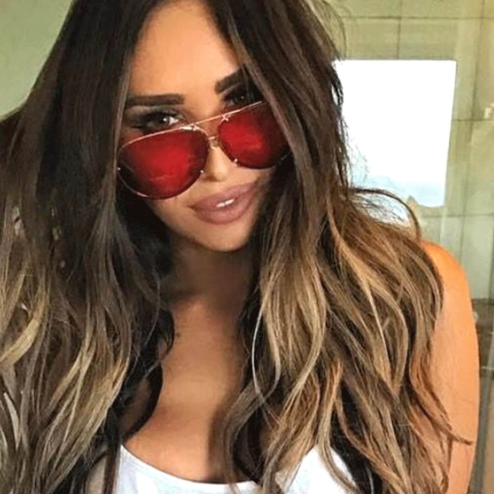Oversize Designer Aviator Sunglasses Red Lens